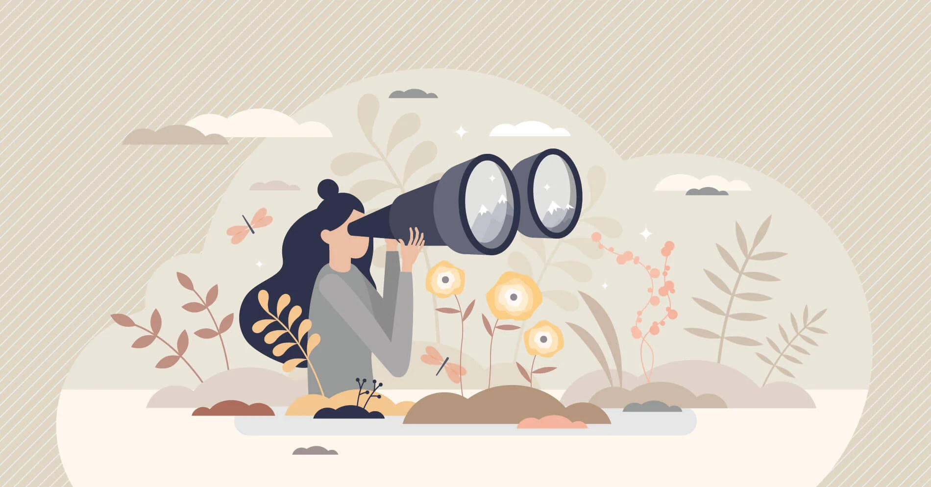Woman Using Binoculars Illustrated