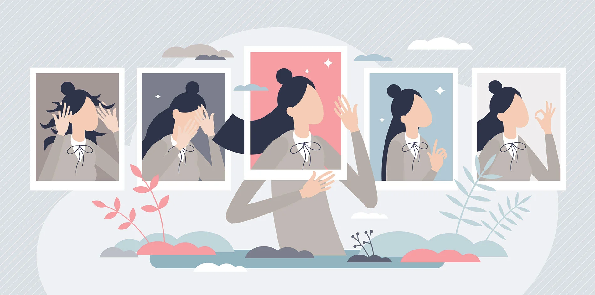 Illustration of Woman Happiness in Frames