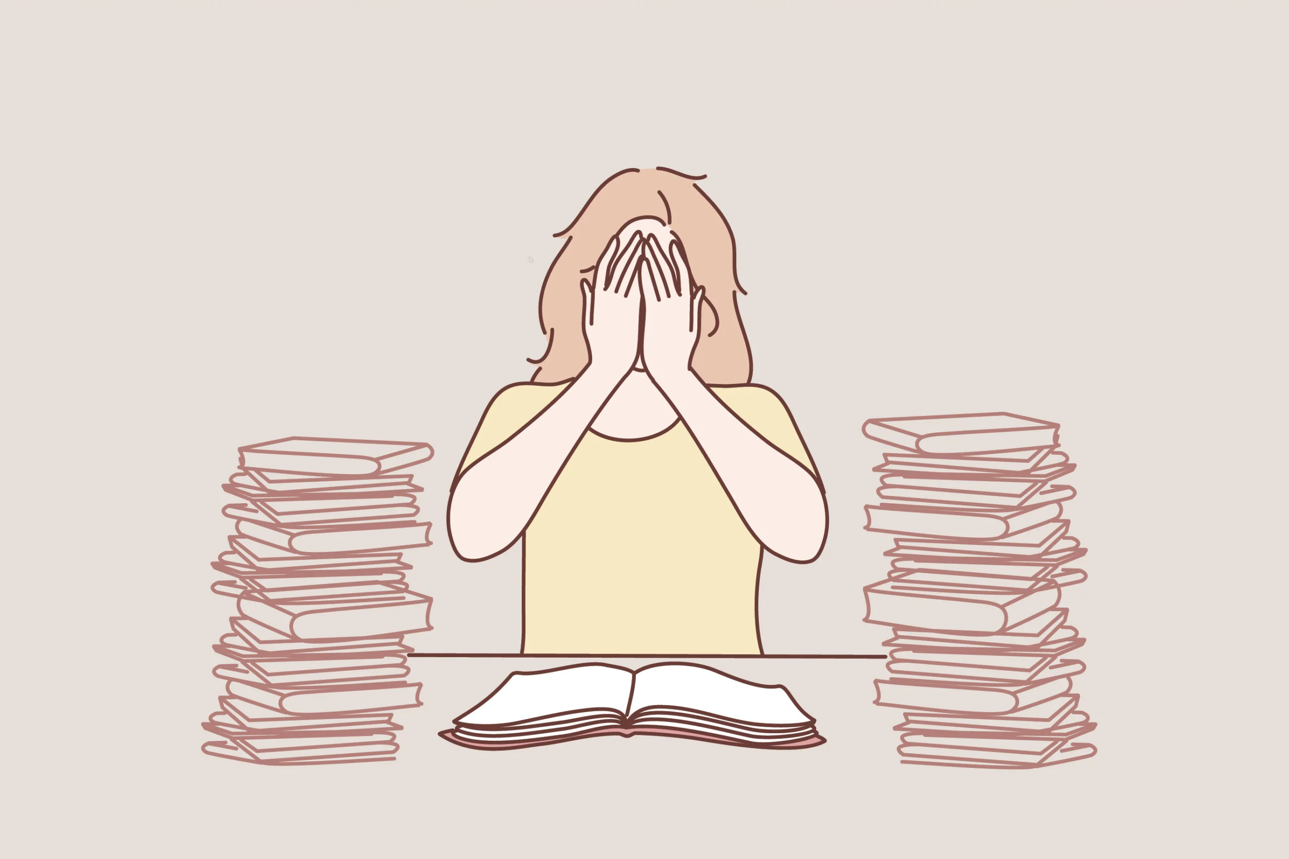 Illustration of Stressed Woman Learning Books