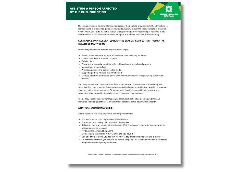 MHFA Guidelines – Natural disasters - Mental Health First Aid Australia