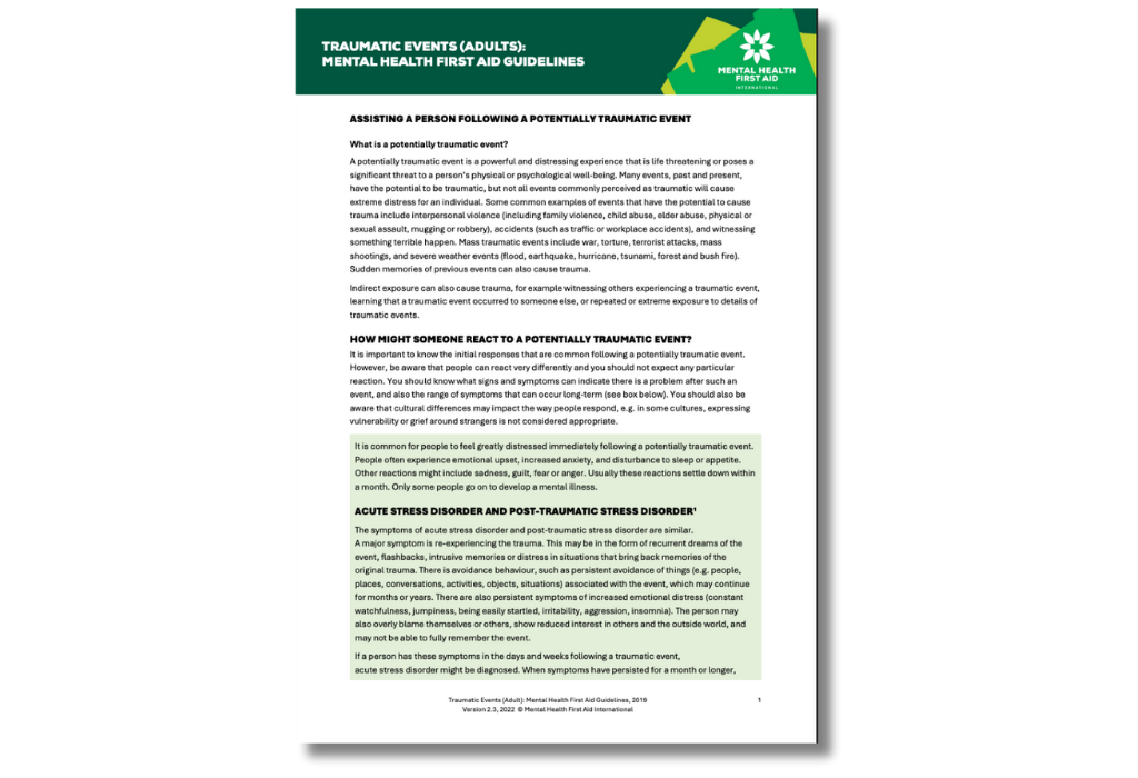 MHFA Guidelines – Natural disasters - Mental Health First Aid Australia